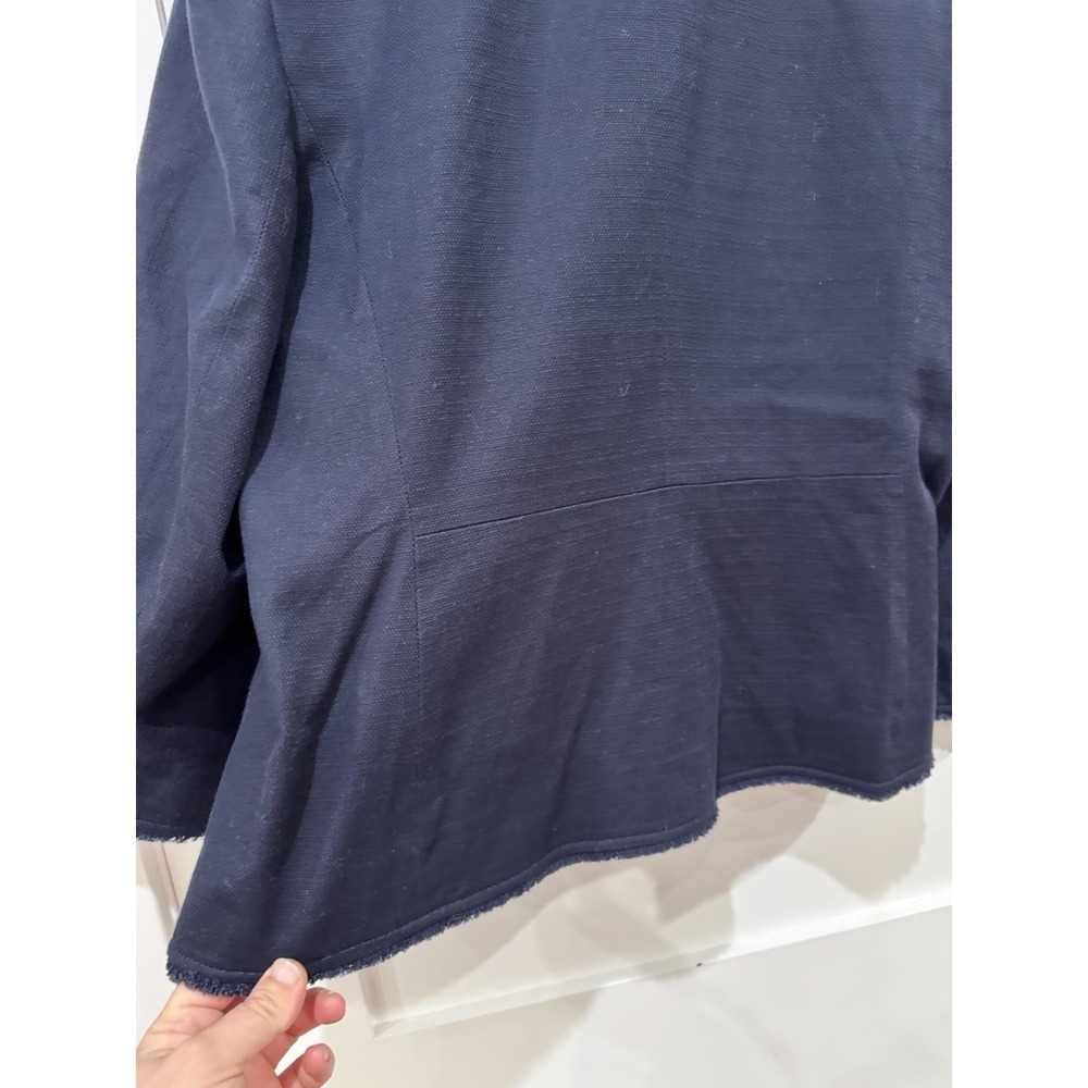 Talbots Navy Stretch Cotton Fringe Trim Textured Jacket Blazer Women's 16W - Picture 11 of 13